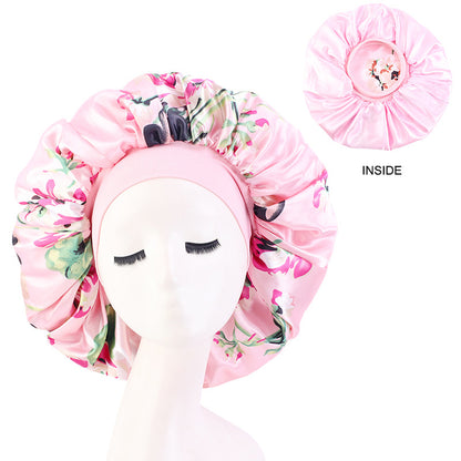 Cross-border Hot Selling Wide-brimmed Stretch Double-layer Sleeping Cap Sade Printed Extra Large Shower Cap Beauty Hair Care Cap