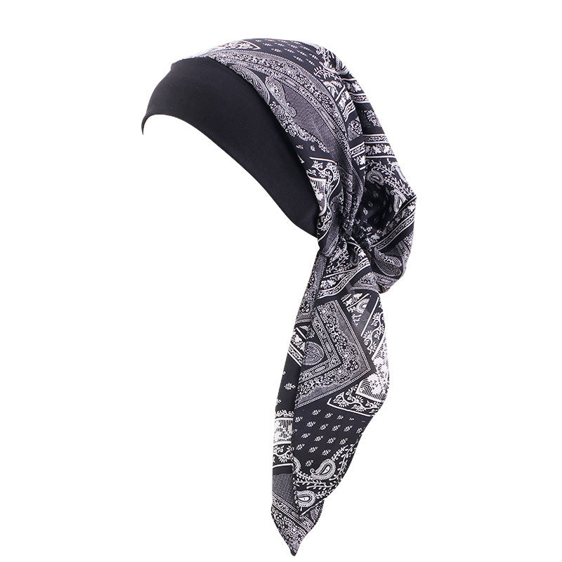 Ethnic Style Tie Tape Cap Elastic Wide Ribbon Baotou Cap Chemotherapy Cap Household Cap JDT-329C