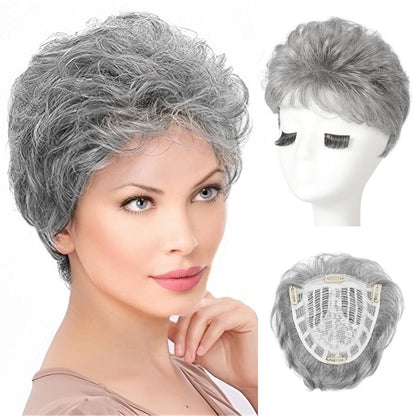 Short Wiglet Hair Topper for Women with Thinning Hair Large Coverage Synthetic Top Grey