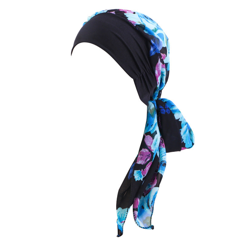 Cross-border Wide-brim Stretch Headband Stitching Chiffon Ribbon Tapes Hat All-match Ethnic Hat JDT-456B