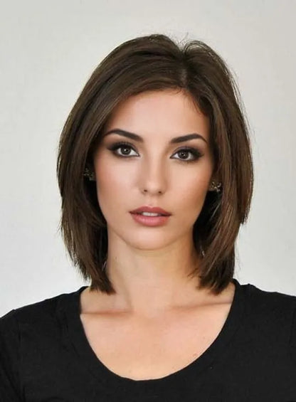Youthful Bob Hairstyle Short Layered Straight Lace Front Human Hair Wig 12 Inches
