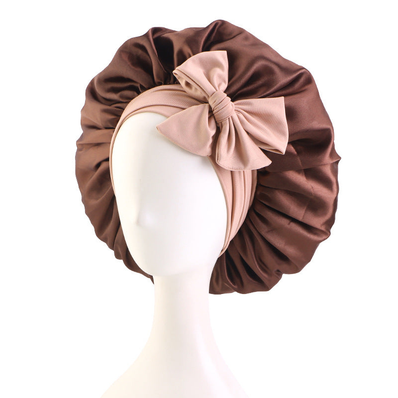 Cross-Border Hat with Two-Tone Adjustable Satin Ribbon, Wide-Brimmed Tie-Knot Headscarf Hat Jdb-527