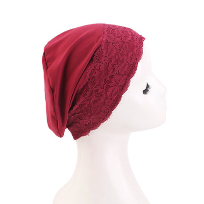 New Cross-Border Lace-Trimmed Base Cap, Elastic Headscarf Cap, Head Wrap Cap, Hair Care Cap, Postpartum Cap Jdt-511