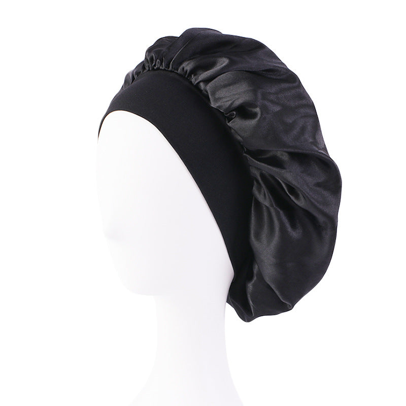 LOGO printing satin nightcap wide brimmed hair band round hat turban hat beauty salon home hat TJM-301