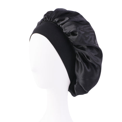 LOGO printing satin nightcap wide brimmed hair band round hat turban hat beauty salon home hat TJM-301