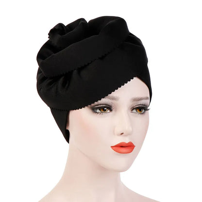 Plicated Flowers Fashion Pure Colour Turban
