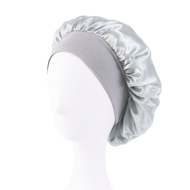 LOGO printing satin nightcap wide brimmed hair band round hat turban hat beauty salon home hat TJM-301