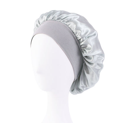 LOGO printing satin nightcap wide brimmed hair band round hat turban hat beauty salon home hat TJM-301