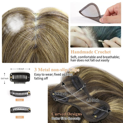 Hair Toppers for Women Real Human Hair Salt and Pepper Grey Human Hair Toppers 10 inch Dark Grey