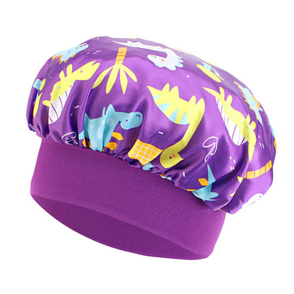 Cross-border children's cartoon colored nightcap dinosaur print baby headscarf hat hair care cap JDKB-21A-5