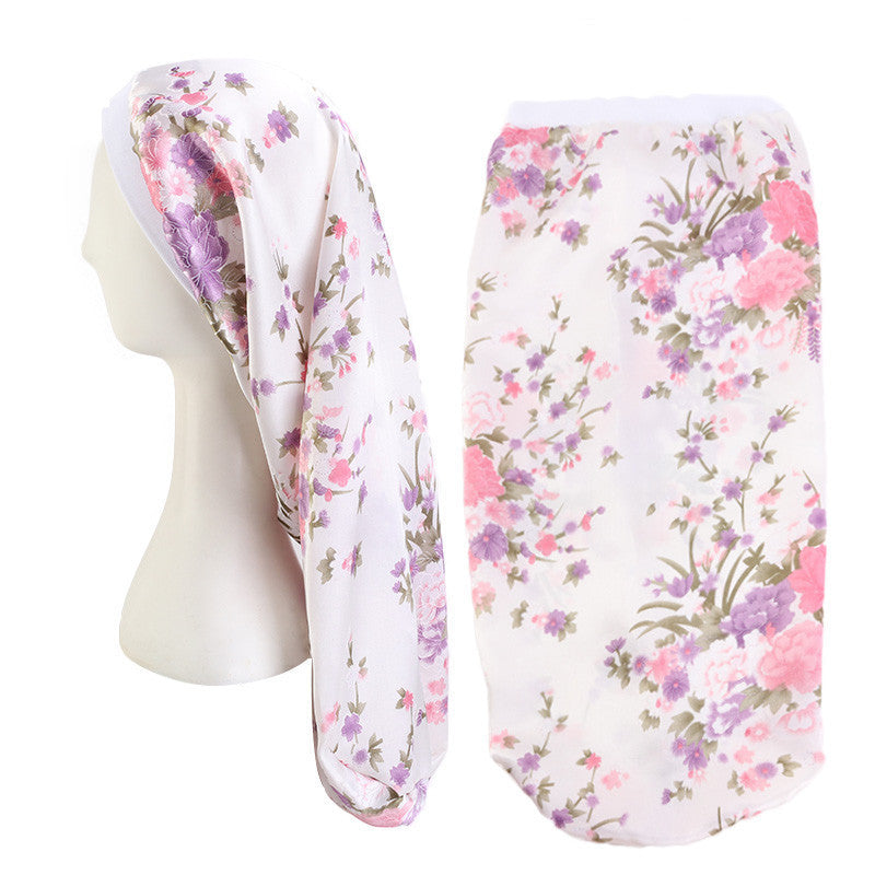 Stretch Hair Band Satin Print Long Tube Hat Long Hair Nightcap Turban Hat