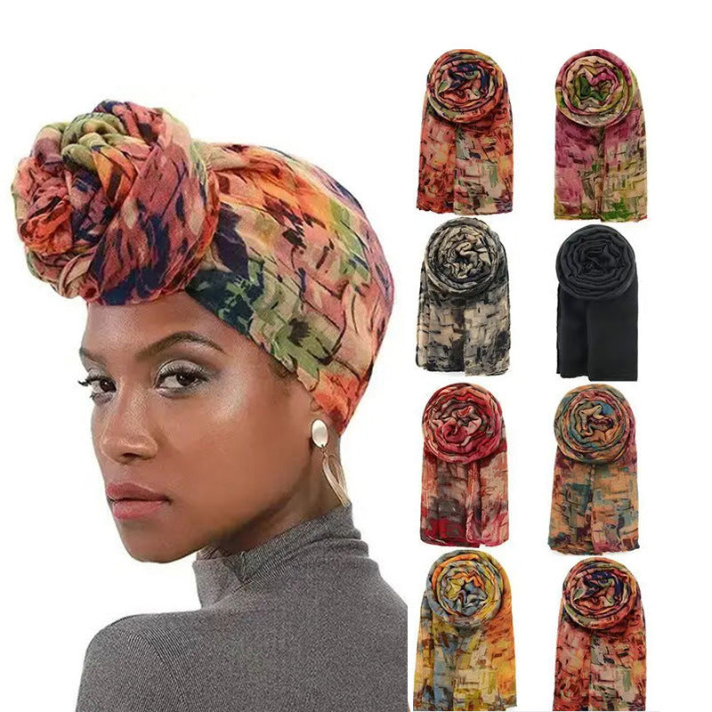 Bali Yarn Tie-Dye Scarf Cap Ethnic Style Tie Tape Cap African Wrap Scarf WJ-24
