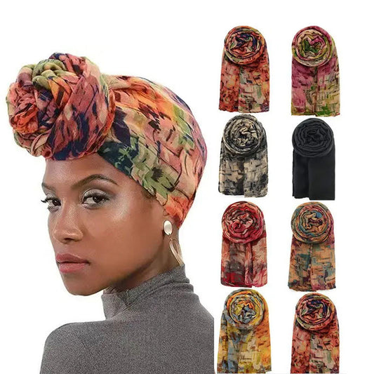 Bali Yarn Tie-Dye Scarf Cap Ethnic Style Tie Tape Cap African Wrap Scarf WJ-24