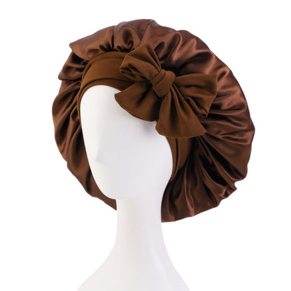 Cross-border supply solid color streamer round hat bow satin wide-brimmed nightcap advertising cap makeup cap JDB-301L
