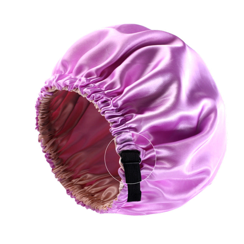Satin nightcap invisible flat adjustable buckle artificial silk double-layer round hat shower cap beauty hair hat