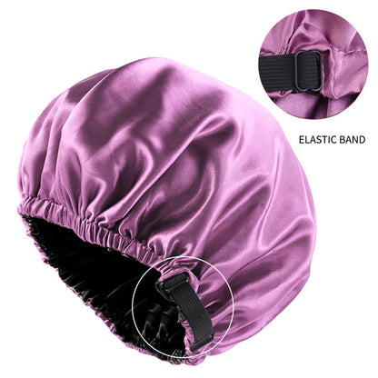 Cross-border supply of colored nightcap invisible flat adjustable buckle silk double shower cap beauty hair care hat