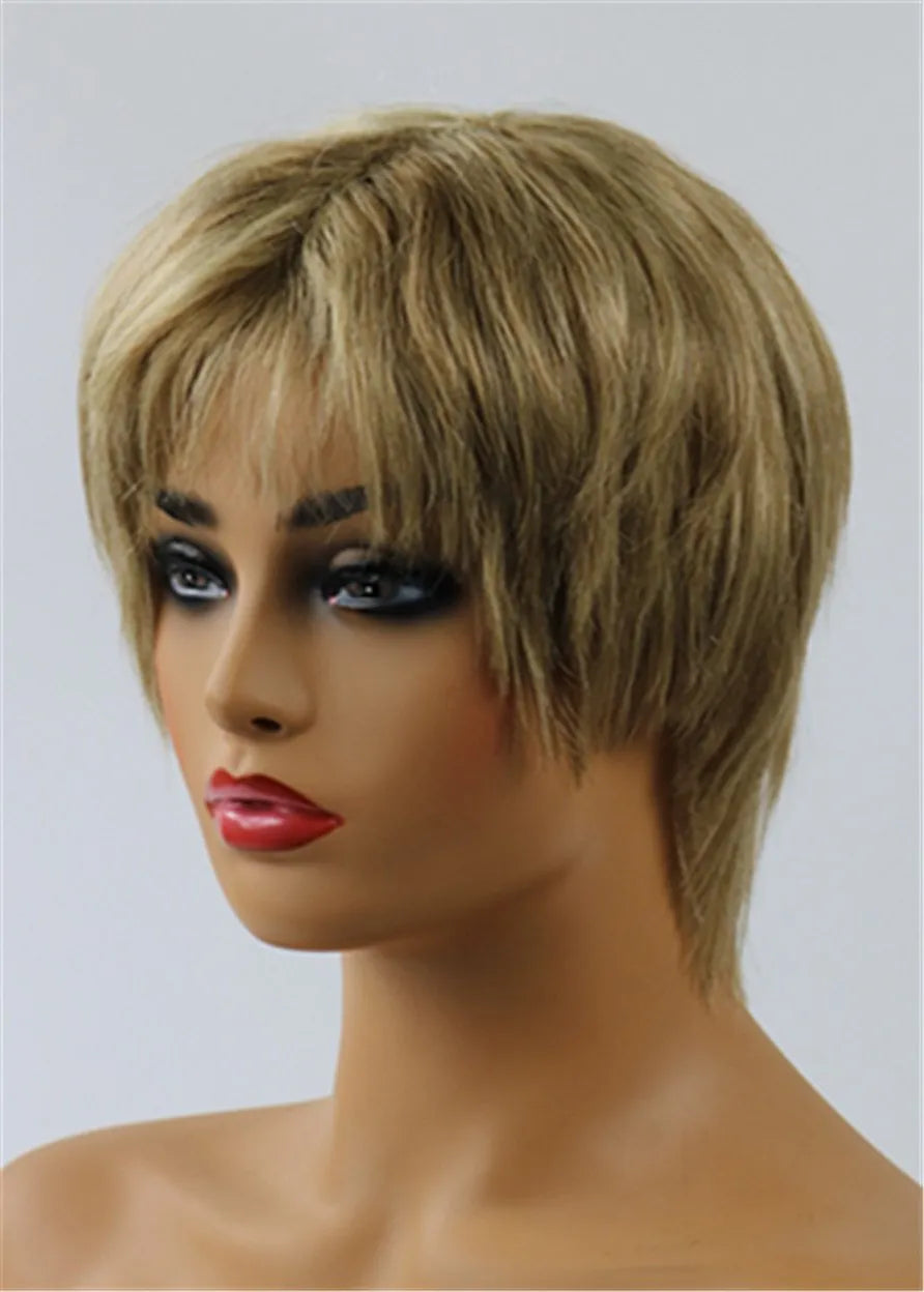 Neuester Trend Kurz Gestuft Glatt Lisa Rinna Frisur Kappenlose Echthaarperücke 8 Zoll