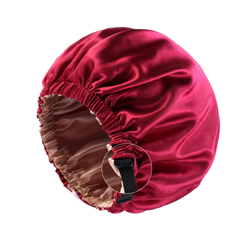 Satin nightcap invisible flat adjustable buckle artificial silk double-layer round hat shower cap beauty hair hat