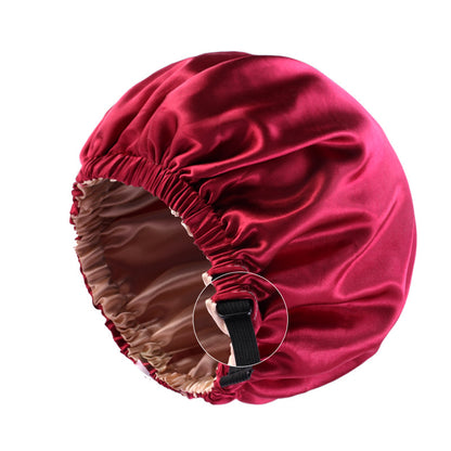 Satin nightcap invisible flat adjustable buckle artificial silk double-layer round hat shower cap beauty hair hat