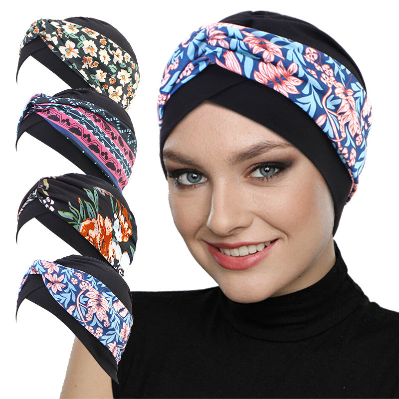 Cross-Border New Printed Ethnic Style Cross Turban Hat Elastic Turban Hat Indian Hat Jdt-503