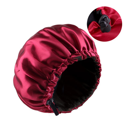 Double-layer flat buckle adjustable satin nightcap women's beauty hair care cap solid color round cap JDB-256C-7