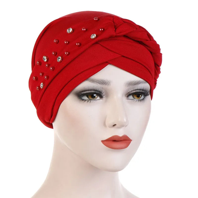 Beads Pure Colour Turban For Women