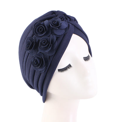 Rose accessories pleated headscarf cap thickened Indian hat ethnic style pullover cap JDT-16D