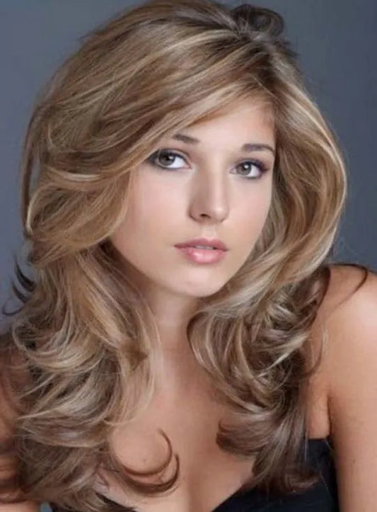 Parrucca lunga e ondulata naturale con pizzo completo per capelli umani da 18 pollici