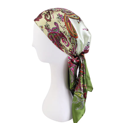 Amazon satin professional square scarf artificial silk printed wrap scarf ethnic style headscarf cap JDWJ-28
