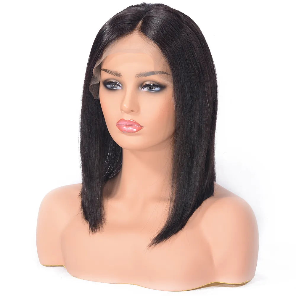 Bob Human Hair Short Wigs Middle Length Straight Lace Front Wig 14 Inches