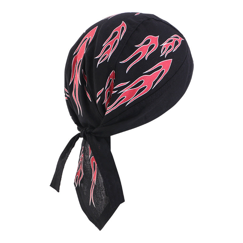 New Flame Print Pirate Hat for Men and Women, Hip-Hop Street Dance Ribbon Headwrap, Cycling Hat Jdd-09E