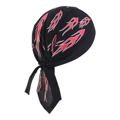New Flame Print Pirate Hat for Men and Women, Hip-Hop Street Dance Ribbon Headwrap, Cycling Hat Jdd-09E