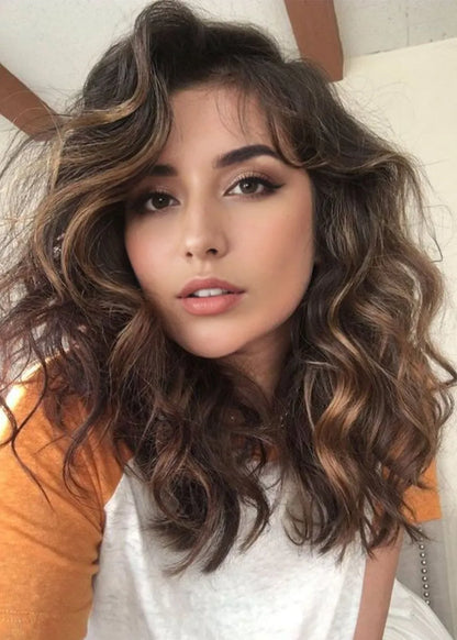 Women's Ombre Brown Natural Looking Syntetic Hair Wigs Blonde Lace Front Wigs 24Inches