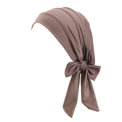 Cross-Border Supply Wide-Brimmed Solid Color Ribbon Turban Hat Base Cap Head Wrap Versatile Hair Care Hat Jdt-509