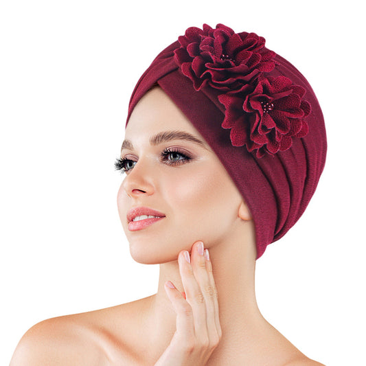 Europe and the United States popular three-dimensional flower pleated turban hat ethnic wind Baotou cap chemotherapy hat JDT-16C