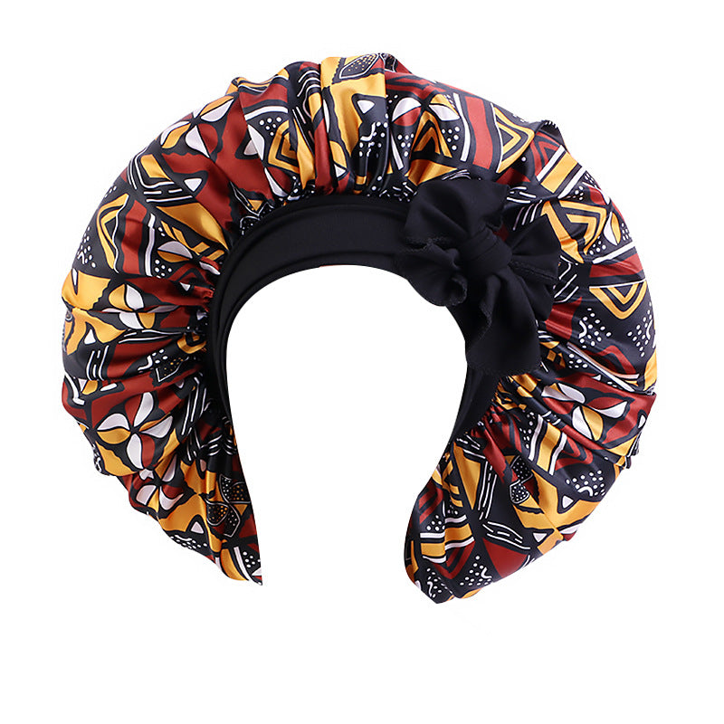 African Print Sal Nightcap Large Stretch Ribbon Tape Cap Strap Shower Cap JDB-408J