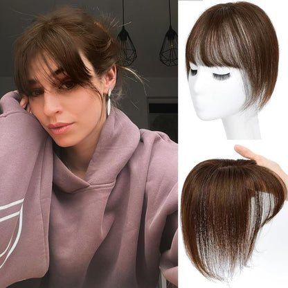 Hair Toppers for Women Real Human Hair, Bangs Hair Clip 360° 3D Cover Human Hair Topper with Bangs