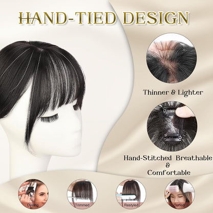 Clip in Bangs Hair Clip 100% Real Human Hair Toppers for women Clip on Bangs Human Hair with Lace Topper Bangs 360°Cover Clip on Bangs for Women Wispy Fake Bangs for Daily Wear