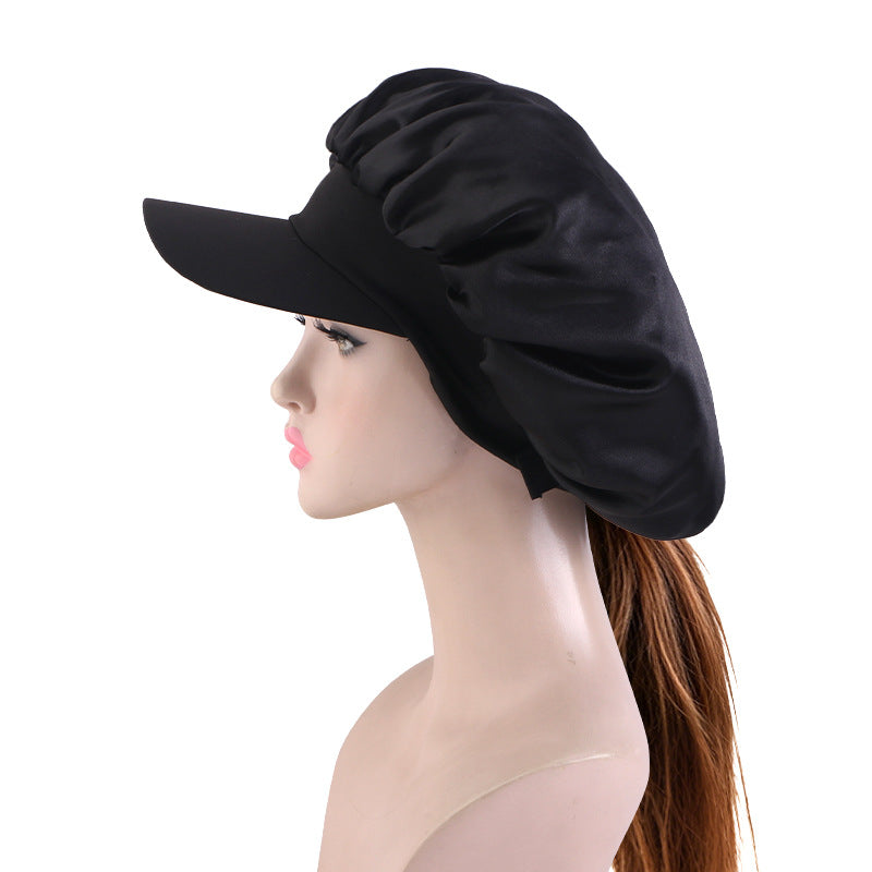 New Double-Layer Satin Brimmed Hat with Adjustable Buckle, Wide-Brimmed Sleep Cap, Hair Care Turban Hat, Hair Care Cap Jdb-301-2E