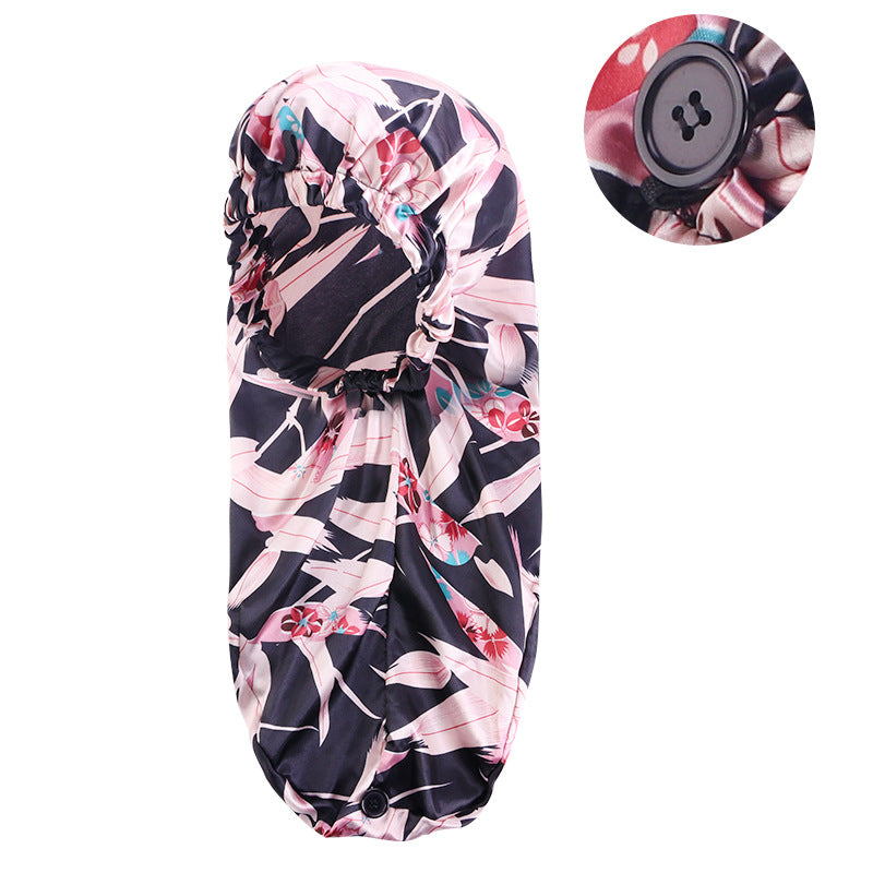 Cross-border Exclusive High Elastic Button Women's Hair Care Cap Dual-use Long Hair Nightcap Shower Cap Amazon Hot Sale