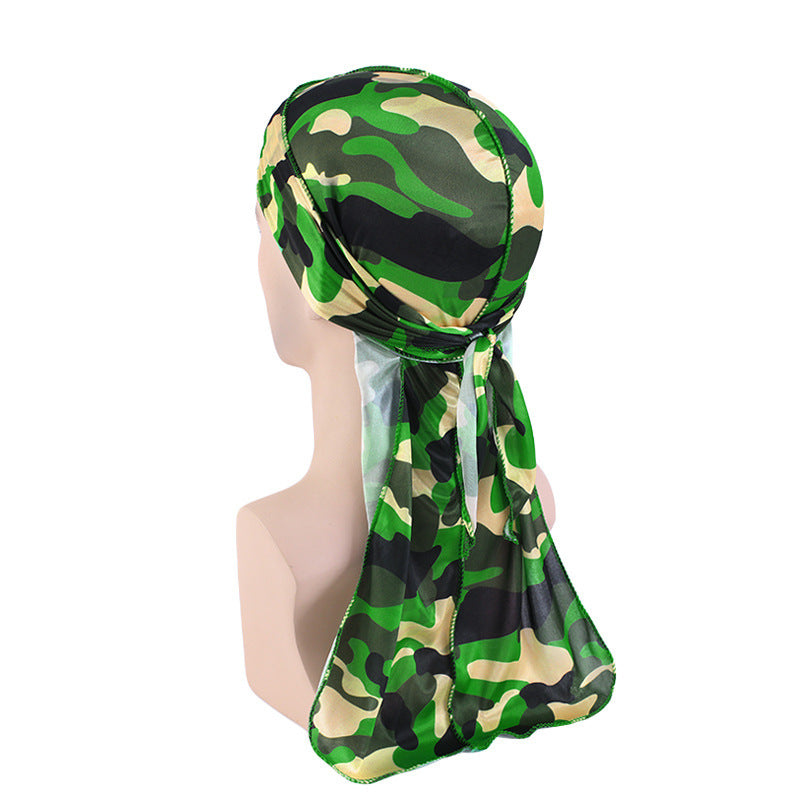 Cross-Border New Style Imitation Silk Camouflage Headscarf Hat, Long-Tailed Pirate Hat, Tie-On Head Wrap Hat Tjm-05-3H