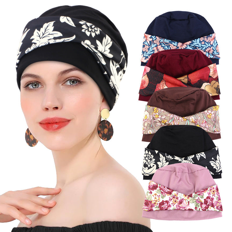 New Cross-Border Bohemian Style Printed Cross-Turban Hat, Elastic Head Wrap Hat, Hair Care Hat Jdt-505