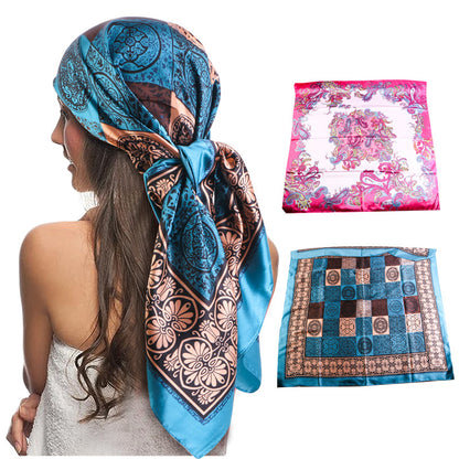 Amazon satin professional square scarf artificial silk printed wrap scarf ethnic style headscarf cap JDWJ-28
