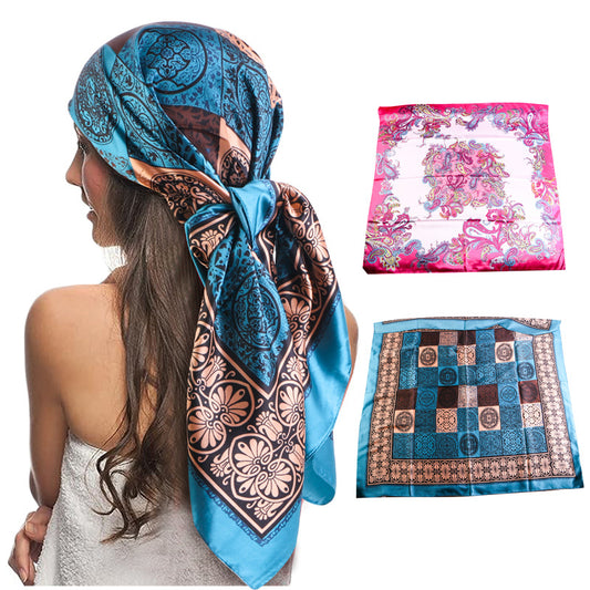 Amazon satin professional square scarf artificial silk printed wrap scarf ethnic style headscarf cap JDWJ-28