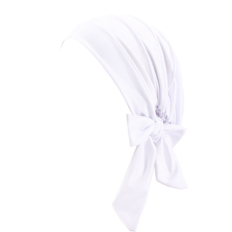 Cross-Border Supply Wide-Brimmed Solid Color Ribbon Turban Hat Base Cap Head Wrap Versatile Hair Care Hat Jdt-509