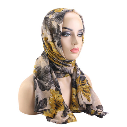 Spring and Autumn New Style Bali Yarn Leaf Print Headscarf, Head Wrap, Beach Wrap, Headscarf Hat Jdwj-24E
