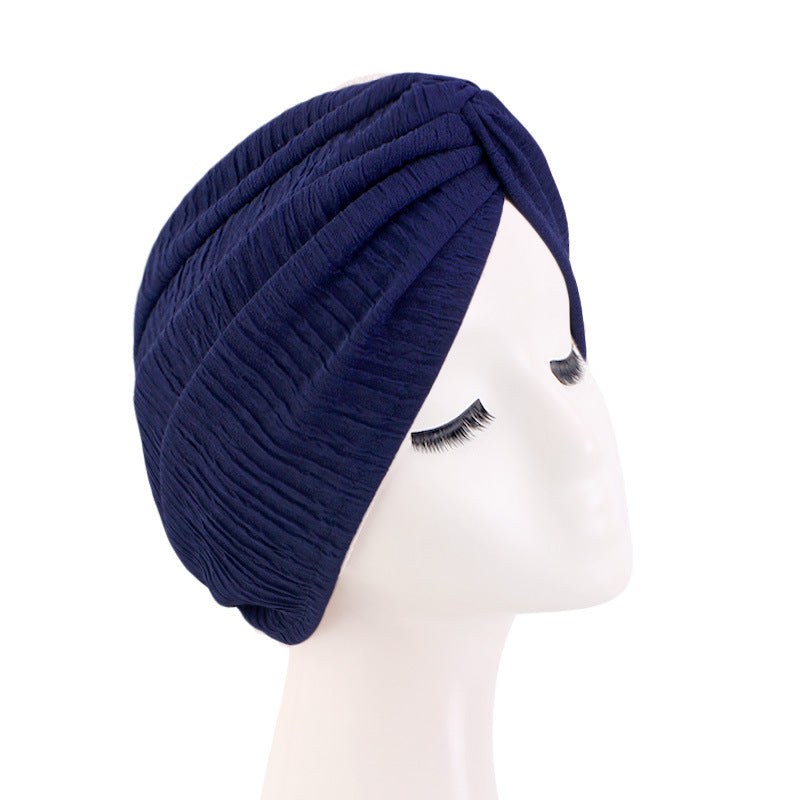 Cross Border Solid Color Bubble Cotton Cross Twisted Cap Women's Stretch Ethnic Bag Cap Indian Cap JDT-163D