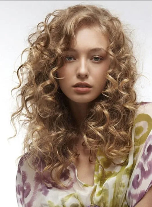 Affascinante sexy lunga grande riccia bionda 100% capelli umani parrucca piena pizzo 18 pollici