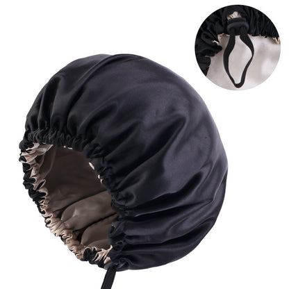 Factory direct satin nightcap double adjustable large round cap soft satin ladies hair care cap