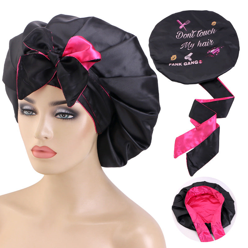 Custom Printed Logo Satin Nightcap Elastic Strap Turban Cap Beauty Hair Care Cap